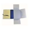 Blue music folder with a closing strap