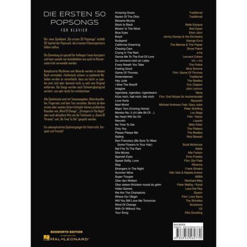 Die ersten 50 Popsongs für Klavier