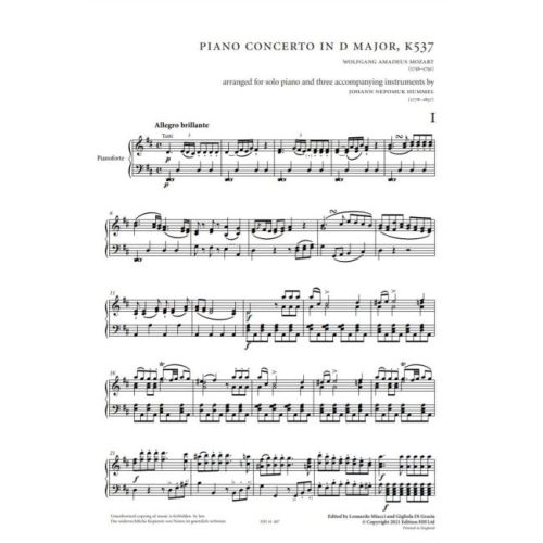 Mozart, Wolfgang Amadeus - Piano Concerto in D major K537
