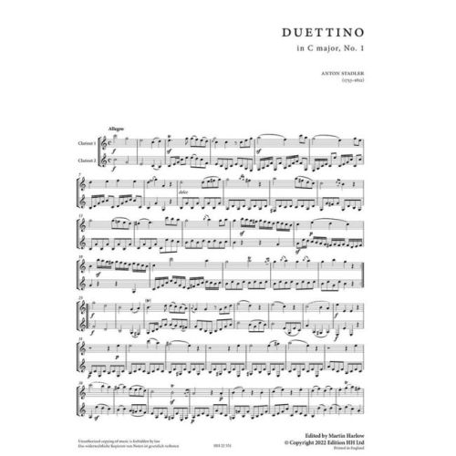 Stadler, Anton - Duos for clarinet