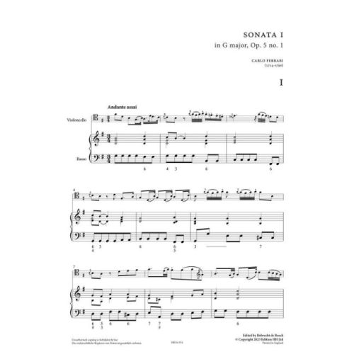 Ferrari, Carlo - Six Sonatas for Violoncello and basso continuo op. 5 Vol. 1 op. 5 Vol. 1