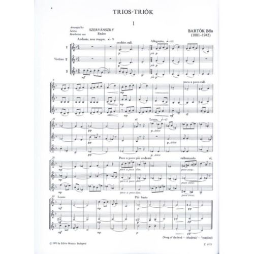 Bartók Béla - Trios - (from three-part choral works arranged by E. Szervánszky)