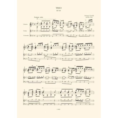 Vivaldi, Antonio - Trio In Sol Minore - per liuto (chitarra), violino e violoncello RV 85 (F. XVI. No. 4, P.S. 7/2)