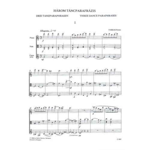 Farkas Ferenc - Three Dance Paraphrases - for flute, viola and horn