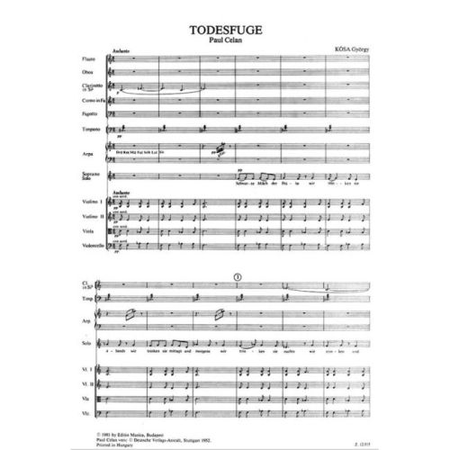 Kósa György - Todesfuge - Cantata for soprano and chamber orchestra after a poem by P. Celan