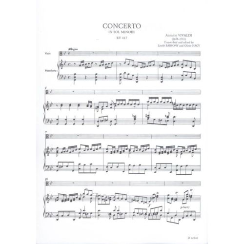 Vivaldi, Antonio - Concerto in G minor RV 417 for Viola and Piano
