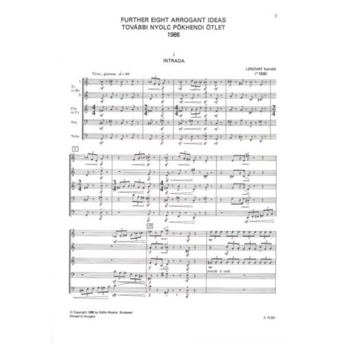 Lendvay Kamilló - Further Eight Arrogant Ideas - for brass quintet