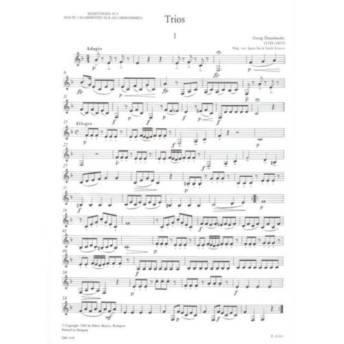 Druschetzky, Georg - Trii Három Basszuskürtre - (három klarinétra v. két B-klarinétra és basszuskürtre, v. fagottra és gordonkár