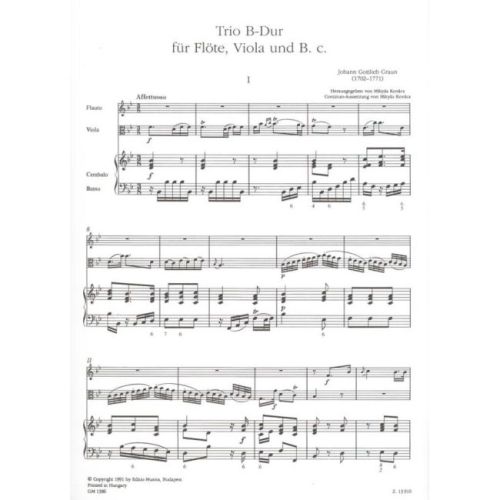 Graun, Karl Heinrich - Trio B-dur Für Flöte, Viola Und Basso Continuo