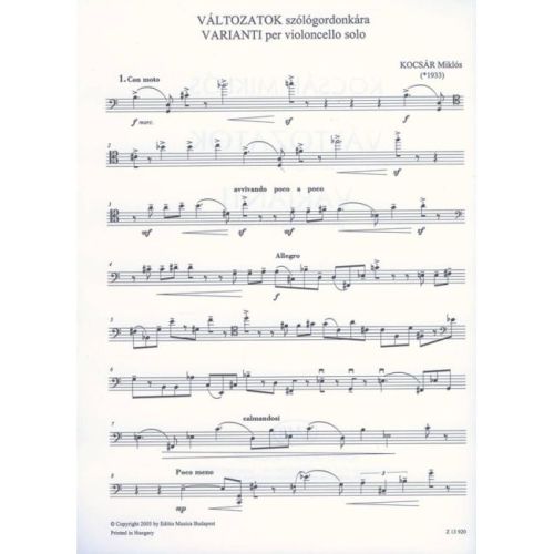 Kocsár Miklós - Varianti Per Violoncello Solo