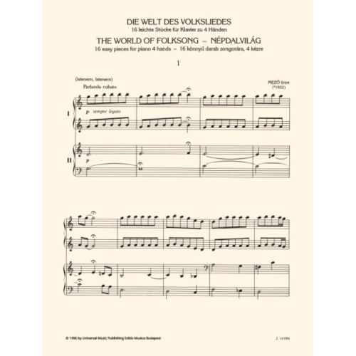 Mez_ Imre - The World Of Folksong - 16 Easy Pieces For Piano 4 Hands - Magyar és magyarországi szlovák népdalok felhasználásával