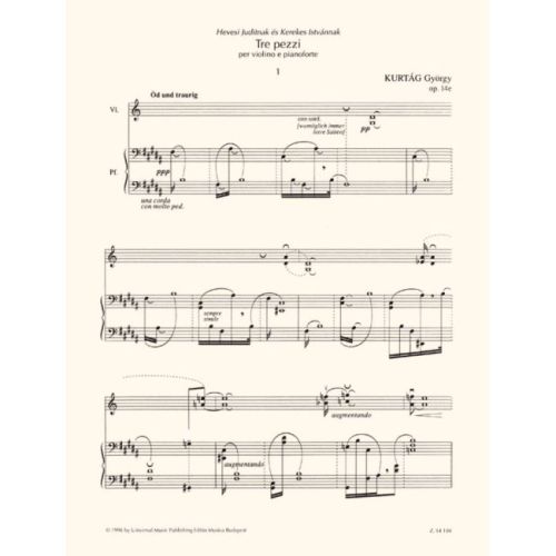 Kurtág György - Tre Pezzi - per violino e pianoforte