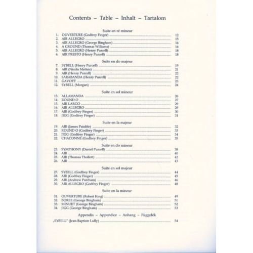 34 English Airs - for treble recorder (flute, violin) and continuo