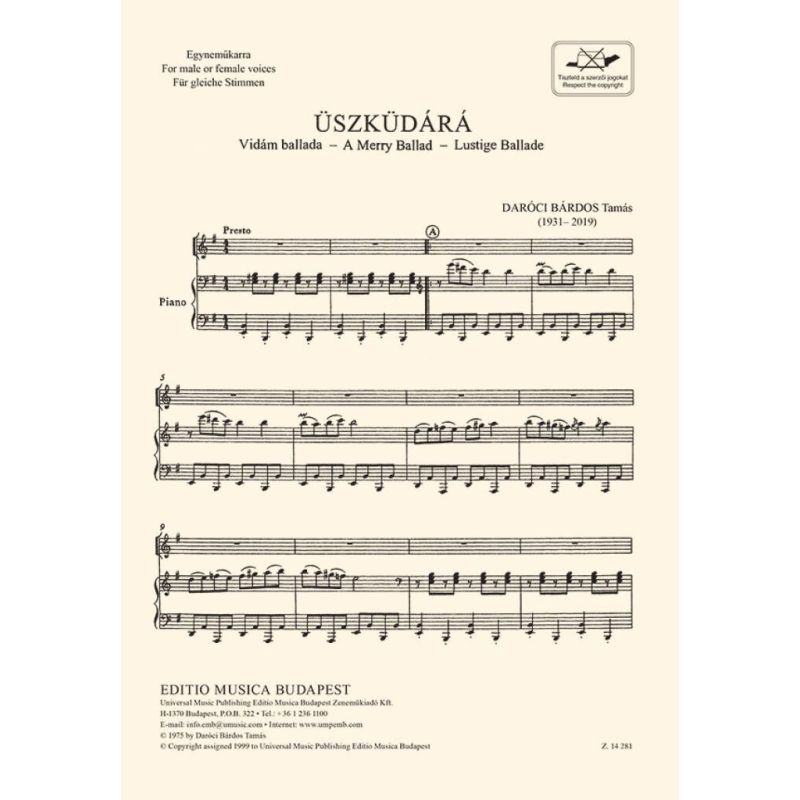 Daróci Bárdos Tamás - Üszküdárá - A Merry Ballad For Male Or Female Voices