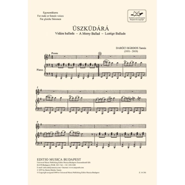 Daróci Bárdos Tamás - Üszküdárá - A Merry Ballad For Male Or Female Voices
