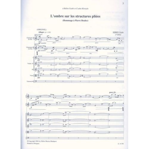 Serei Zsolt - Lombre Sur Les Structures Pliées - (Hommage a Pierre Boulez) for two clarinets and five strings