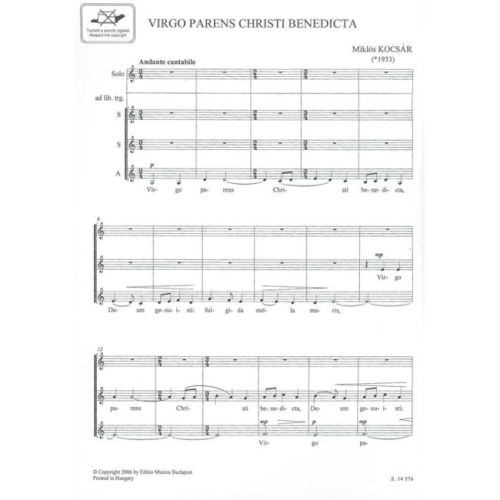 Kocsár Miklós - Virgo Parens Christi Benedicta -  for female choir