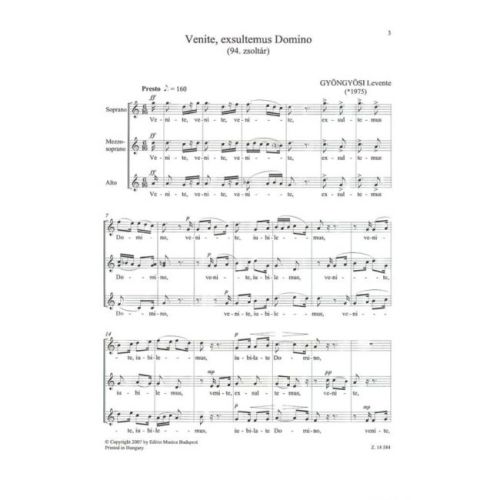 Gyöngyösi Levente - Venite, Exsultemus Domino (94. Zsoltár) - for female choir