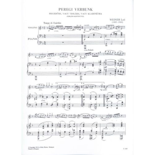 Weiner, Leó - Peregi Verbunk (violin/viola/clt & pno)
