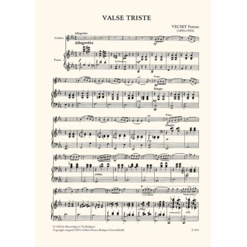 Vecsey, Ferenc - Valse Triste (violin and piano)