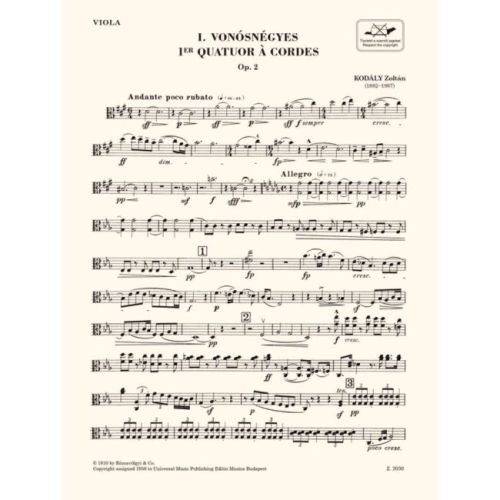Kodály, Zoltán - String Quartet No.1 Op.2 pts
