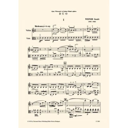 Weiner, László - Duo for Violin and Viola