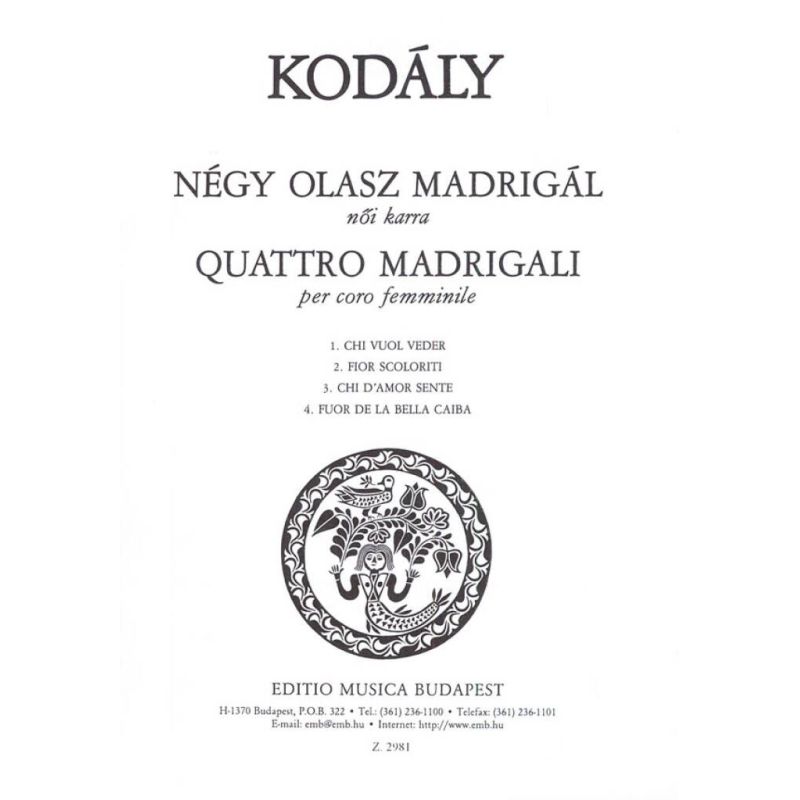 Kodály, Zoltán - Quattro Madrigali (equal voices)