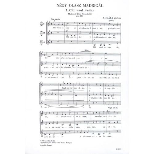 Kodály, Zoltán - Quattro Madrigali (equal voices)