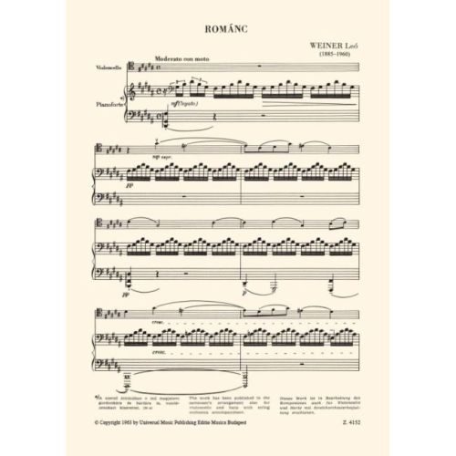 Weiner, Leó - Romance Vlncello & Pno Op.14