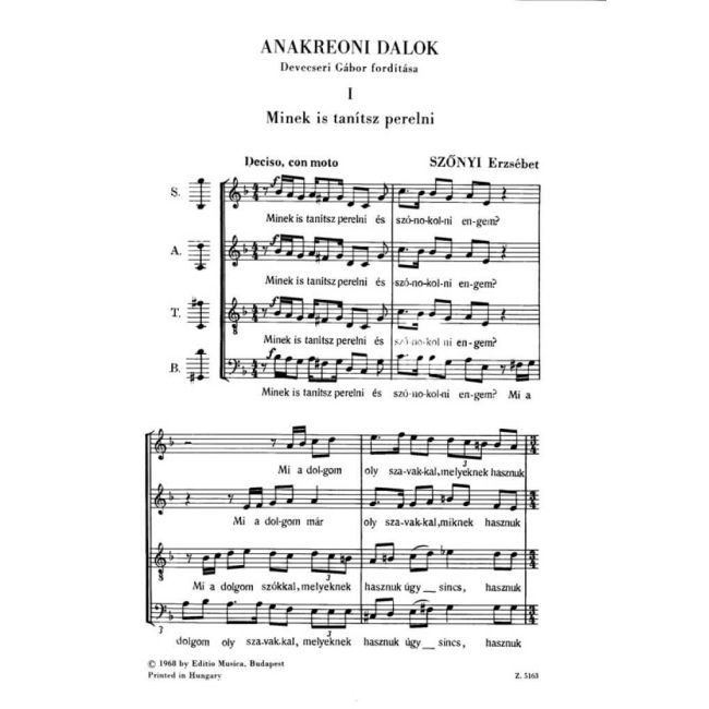 Szönyi, Erzsébet - Anekreoni dalok