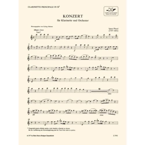 Balassa & Pleyel - Konzert fur Klarinette B-dur