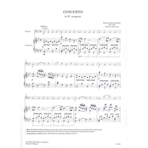 Bach, Johann Christian - Concerto in B flat major bassoon/pno