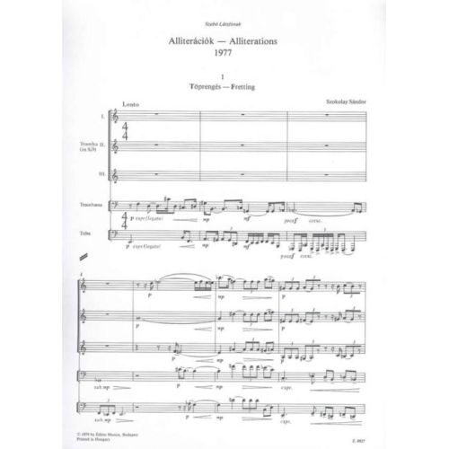 Szokolay, Sándor - Alliterations for brass quintet