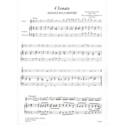 Vitali, Tomaso Antonio - 4 Sonate (Sonatine)