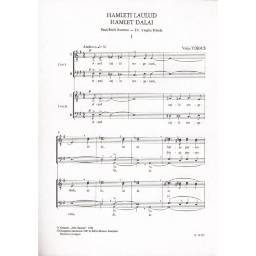 Tormis, Veljo - Hamlet dalai