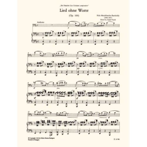 Bartholdy, Felix Mendelssohn - Lied ohne Worte (cello and piano)