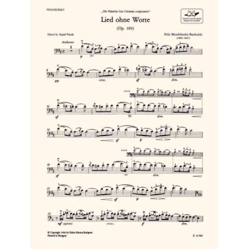Bartholdy, Felix Mendelssohn - Lied ohne Worte (cello and piano)