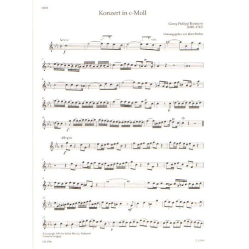 Telemann, Georg Philipp - Konzert c-moll fur Oboe, Streicher und B