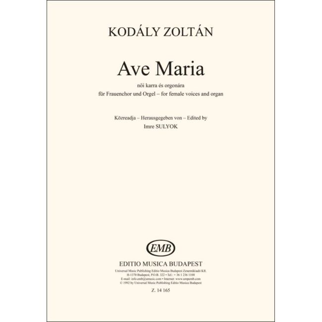 Kodály, Zoltán - Ave Maria (females voices/organ)