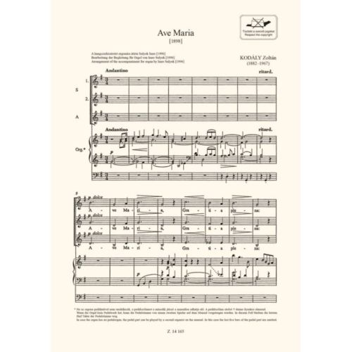 Kodály, Zoltán - Ave Maria (females voices/organ)