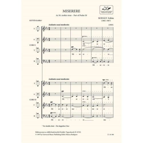 Kodály, Zoltán - Miserere (SATB)