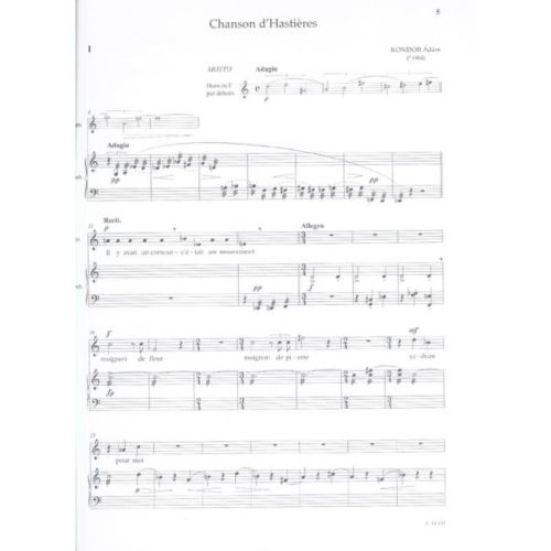 Kondor, Adam - Chanson d'Hastieres pour Soprano