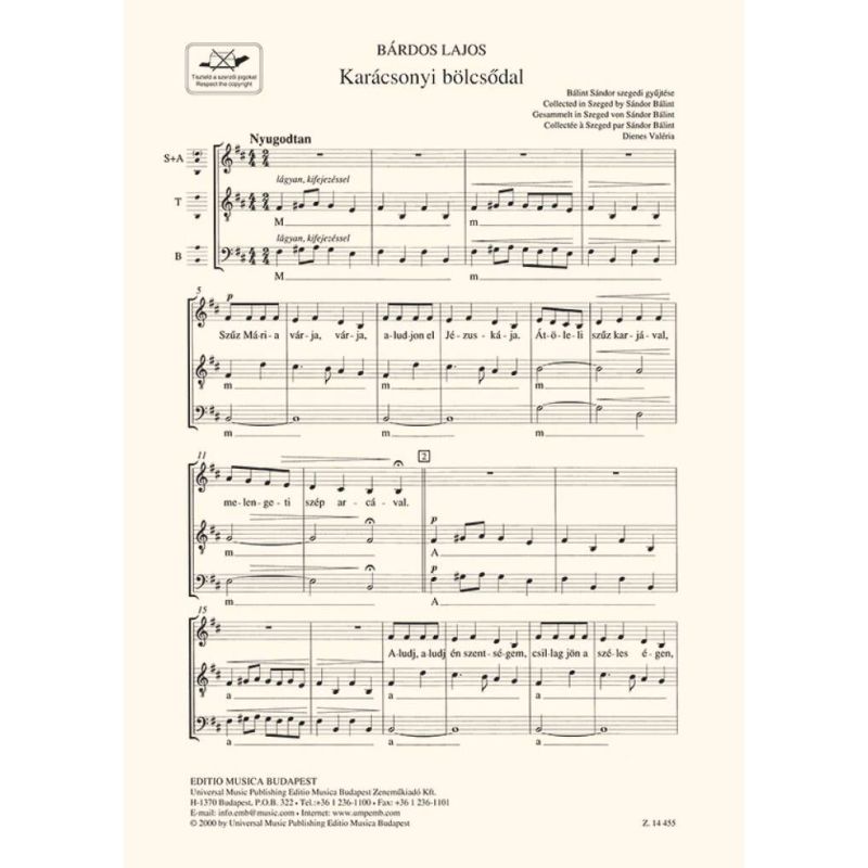 Bárdos, Lajos - Karacsonyi Bolcsodal. SATB