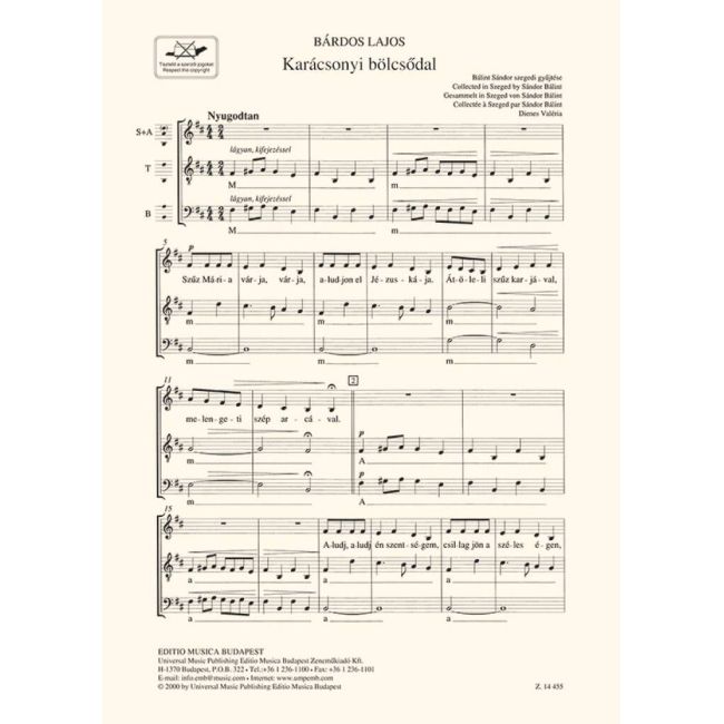 Bárdos, Lajos - Karacsonyi Bolcsodal. SATB