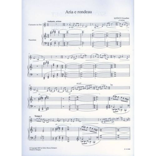 Szönyi, Erzsébet - Aria e rondeau (clarinet and piano)