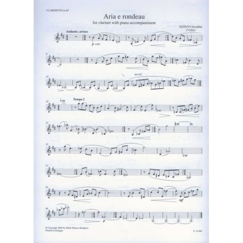 Szönyi, Erzsébet - Aria e rondeau (clarinet and piano)