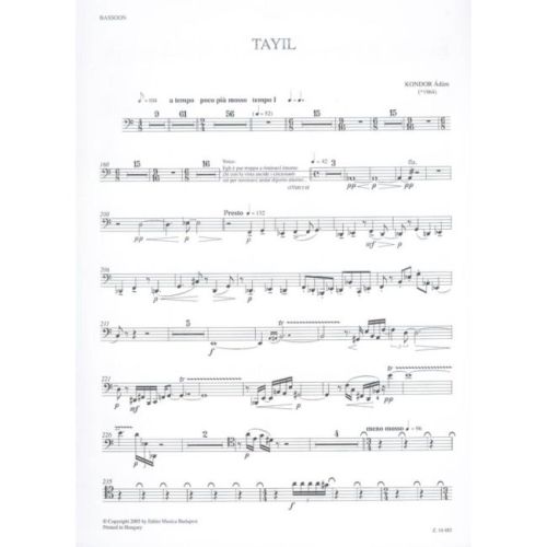 Kondor, Adam - Tayil for male voice & 8 instruments