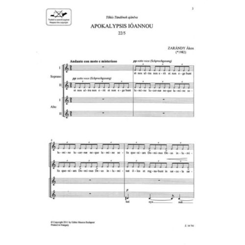Zarándy, Ákos - Apokalypsis Ioannou. SSAA