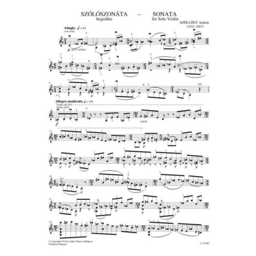Szillosy, Andrßs - Sonata (solo violin)