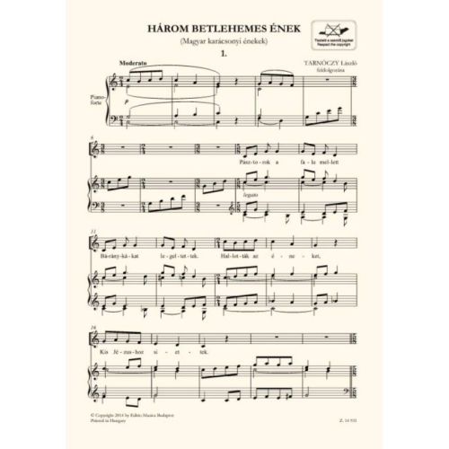 Tarnóczy, László - Harom betlehemes enek (upper voices)